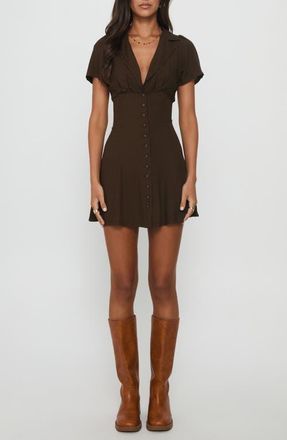Princess Polly Pique Mini Shirtdress in Brown at Nordstrom, Size 2