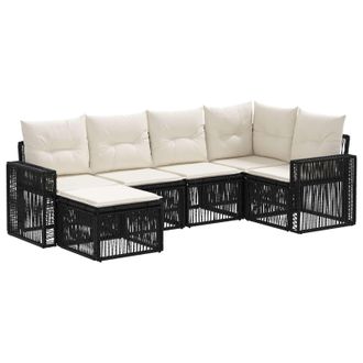 vidaXL Conjunto De Sof&aacute;s De Jard&iacute;n 6 Pcs Negro Y Blanco Crema Vidaxl