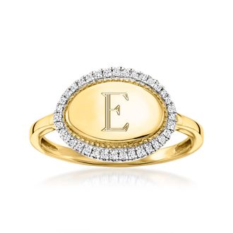 RS Pure by Ross-Simons Diamond Personalized Oval Ring in 14kt Yellow Gold
