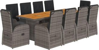 vidaXL 11 Piece Garden Dining Set with Cushions Grey Poly Rattan vidaXL