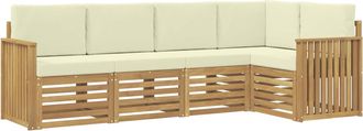 vidaXL Conjunto De Sof&aacute;s De Exterior 5 Uds. Blanco Y Crema Poli&eacute;ster Vidaxl