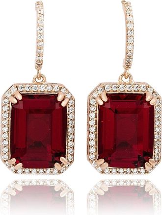 Suzy Levian Yellow Sterling Silver Emerald Cut Green White Cubic Zirconia Halo Dangling Earrings