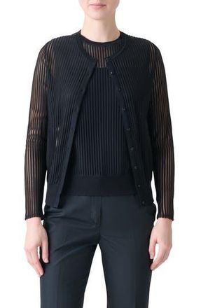 Akris Sheer Stripe Silk & Cotton Blend Cardigan in Black at Nordstrom Rack, Size 8