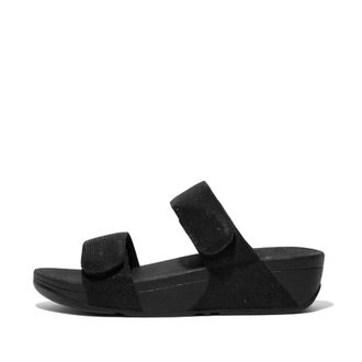 FitFlop Womens Lulu Adjustable Shimmerlux Slides In All Black