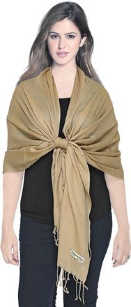 World of Shawls Luxurious Kashmiri 80% Wool 20% Silk Pashmina Shawl Wrap Scarf (Sand)