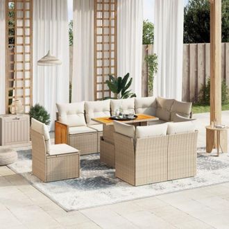 vidaXL Set De Sof&aacute;s De Jard&iacute;n 9 Pzas Con Cojines Rat&aacute;n Sint&eacute;tico Beige Vidaxl