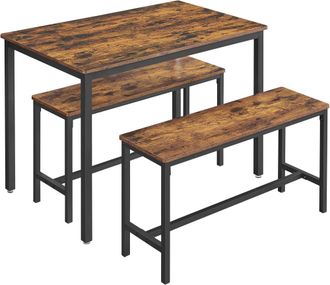 Vasagle Mesa de comedor y 2 sillas de color marr&oacute;n r&uacute;stico y negro tinta