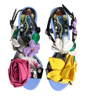 Dolce & Gabbana Womens Multicolor Floral Crystal Keira Sandals Shoes Lambskin Leather