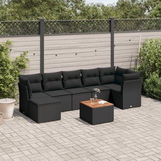 vidaXL Set De Sof&aacute;s De Jard&iacute;n 8 Piezas Y Cojines Rat&aacute;n Sint&eacute;tico Negro Vidaxl