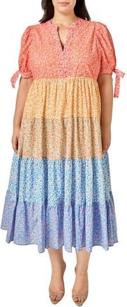 English Factory Colorblock Printed Midi Dress in Multi at Nordstrom, Size 1X