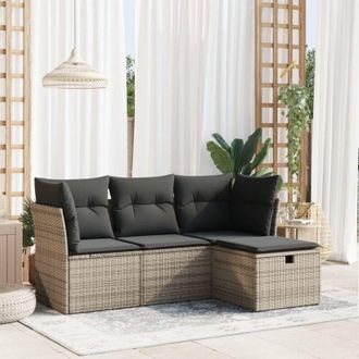 vidaXL Set De Sof&aacute;s De Jard&iacute;n 4 Pzas Y Cojines Rat&aacute;n Sint&eacute;tico Gris