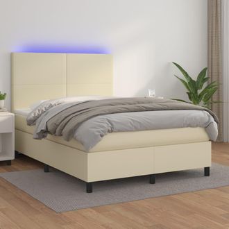 vidaXL Cama Box Spring Colch&oacute;n Y Led Cuero Sint&eacute;tico Crema 140x190 Cm Vidaxl
