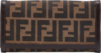 Fendi Brown Canvas Leather Long Wallet (Bi-Fold) (Pre-Owned)