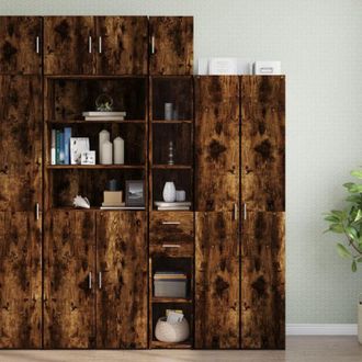 vidaXL Slim Storage Cabinet Smoked Oak 30x42.5x225 cm Engineered Wood Vidaxl