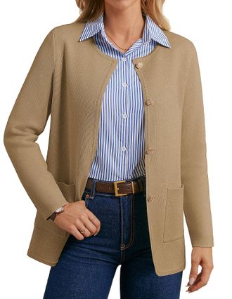 Grace Karin Ladies Elegant Winter Button-up Cardigans Regular Fit Long Sleevess Casual Knitwear Dark Khaki S