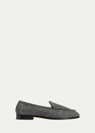 Bottega Veneta Mens Silenzio Intrecciato Suede Moc-Toe Loafers