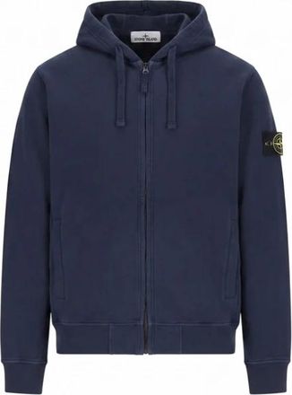 Stone Island Full Zip Hooded Sweatshirt - Heren - Vesten met rits - Blauw - XL - Katoen - Hoodies & sweatvesten