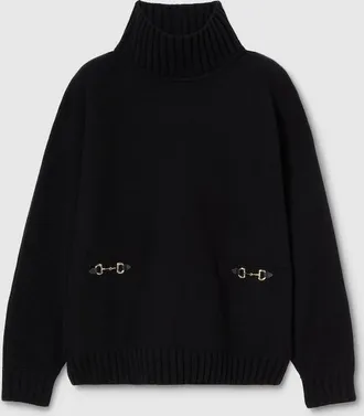 Gucci Wool Cashmere Sweater With Horsebit, Black, Ready-to-wear