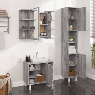 vidaXL Set De Muebles De Ba&ntilde;o 3 Pzas Madera Contrachapada Gris Sonoma Vidaxl