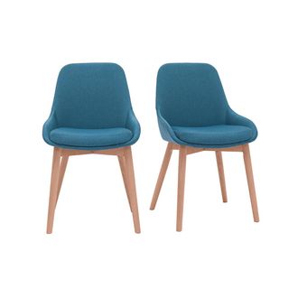 Miliboo Set De 2 Sillas N&oacute;rdicas De Tela Azul Petr&oacute;leo Y Madera Clara Maciza Holo