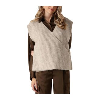 Another Label Truien & Vesten, Dames, Beige, M, Beige Gebreid Vest voor Vrouwen