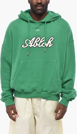 Off-white Felpa Hoodie FOOTBALL in Cotone Garzato con Stampa Off-White