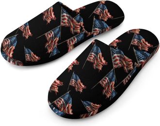 Generic Watercolor U.S.A Flag Mens Cozy Memory Foam Slippers Warm Cotton House Shoes Comfy Slipper for Indoor Outdoor