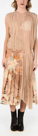 Maison Margiela MM0 Asymmetric Maxi Pliss&eacute; Floral-Print Silk-Blend Dress Maison Margiela