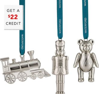 Waterford 3Pc Steam Train, Teddy & Nutcracker Ornament Set With $22 Credit