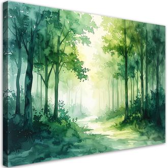 Feeby Cuadro En Lienzo, Bosque Verde Brumoso Paisaje Forestal, 120x80