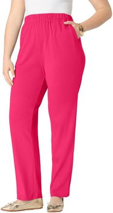 Roaman's Plus Size Soft Knit Relaxed Pull-On Straight Leg Pant in Pink Burst at Nordstrom, Size Medium Tall