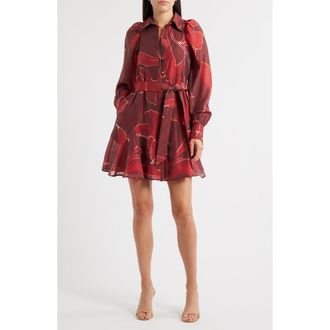 Ciebon Silvie Long Sleeve Tie Belt Shirtdress in Burgundy/Red at Nordstrom Rack, Size X-Large
