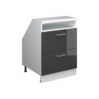 Vicco Armario De Cocina Para Techo Inclinado R-line, Antracita Alto Brillo, 60 Cm Con 2 Cajones, Carcasa 60 Cm De Profundidad, Vicco