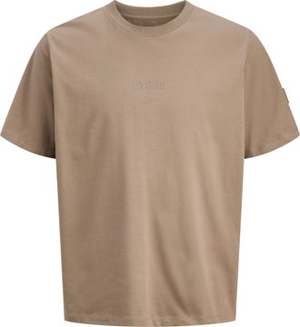 Jack & Jones Kurzarmshirt JACK & JONES JCOPOINT BADGE TEE SS CREW NECK, Herren, Gr. XS, desert taupe detail:jj, Jersey, Obermaterial: 100% Baumwolle, unifarben, re