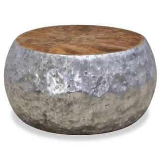 Berkfield Home Coffee Table Aluminium Teak 60x60x30 cm in Silver | Size: 60 x 60 x 30 cm