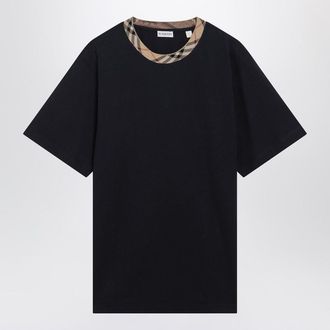 Burberry Navy T-Shirt With Check Trims