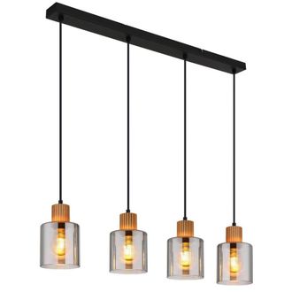 Netlighting Aleidis Bar Pendant Ceiling Light Matt Black Smoke Glass Shade 4x E27