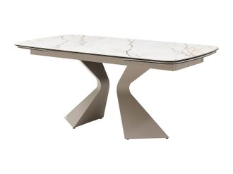 Vente-Unique Mesa extensible de comedor para 6 a 10 personas en vidrio templado, cer&aacute;mica y metal topo - Efecto m&aacute;rmol blanco - KAJARI de Maison C&eacute;phy
