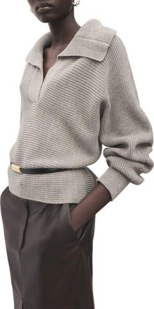 Mango Manzana Dolman Sleeve Polo Sweater in Light/Pastel Grey at Nordstrom, Size X-Small