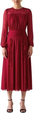 L.k. Bennett Uma Crinkle Ruffle Long Sleeve Mesh Dress in Red at Nordstrom Rack, Size 10 Us / 14 Uk