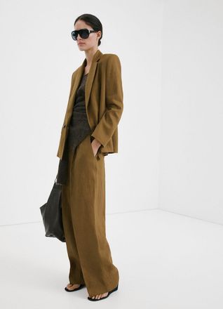 Mango Pantaloni completo dritti lino oliva - Donna - 36 - MANGO