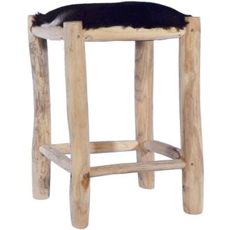 vidaXL Sgabello da Bar in Vera Pelle di Capra e Legno Massello di Teak - Vidaxl