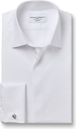 CHARLES TYRWHITT Non-Iron Twill Evening Cotton Formal Shirt - White Double Cuff Size 14.5/33 by Charles Tyrwhitt