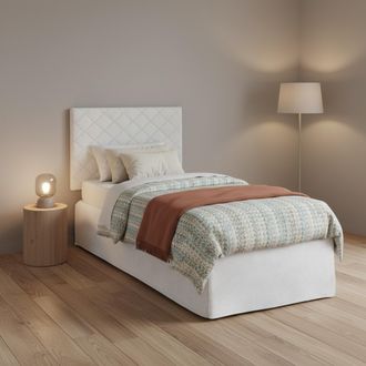 Dmora Dmora - Cama Individual Dbertol, Juego De Cabecero En Ecopiel Con Base Ortop&eacute;dica Y Cenefa, 100% Made In Italy, Adecuado Para Cama Individual, Colch&oacute;n