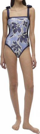 SIMKHAI Bow Strap One Piece Swimsuit In Blue Hydrangea Floral