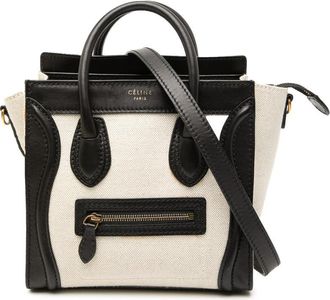 Celine Pre-owned Celine Nano Bicolor Canvas and Leather Luggage Tote S-ZP-1111