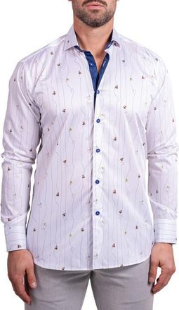 Maceoo Einstein Ascension 0211 Monkey Print Contemporary Fit Button-Up Shirt in White at Nordstrom, Size 4
