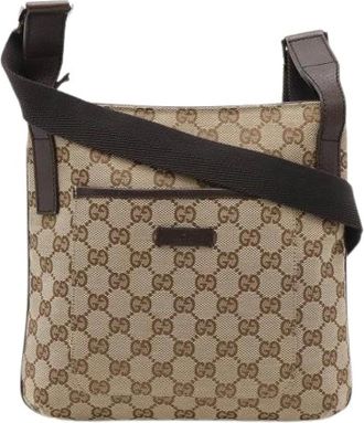 Gucci Pre-owned Cross Body Bags, female, Beige, Size: ONE SIZE Pre-owned GG Canvas Leather Shoulder Bag