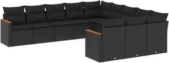 vidaXL Set De Sof&aacute;s De Jard&iacute;n 11 Pzas Y Cojines Rat&aacute;n Sint&eacute;tico Negro Vidaxl