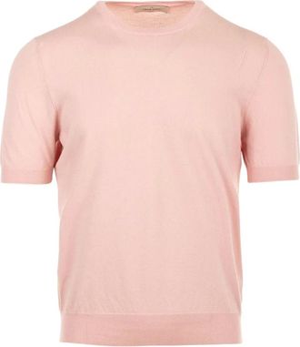 Gran Sasso Truien & Vesten, Heren, Roze, M, Katoen, T-shirt met ronde hals